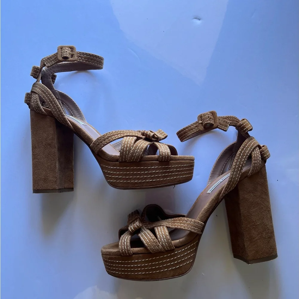 Tabitha Simmons Tan Platform Block Heel Sandals